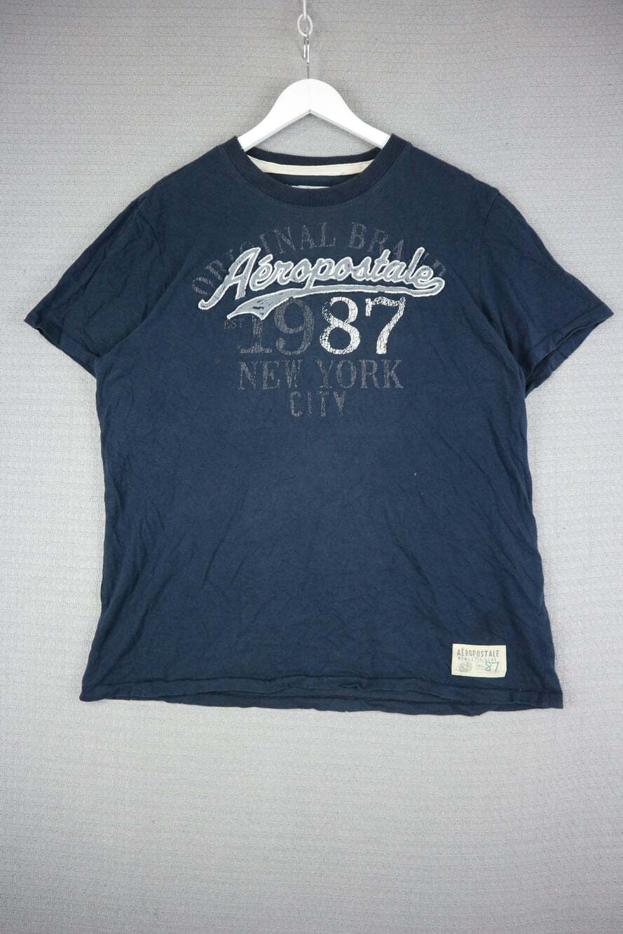 Aeropostale Distressed Graphic Tee Logo Mens Navy XL